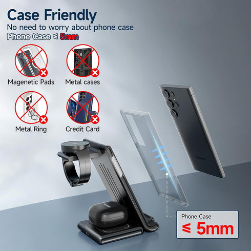 Wireless Charging Station for Samsung,MANKIW Foldable 3 in 1 Fast Charger Station for Galaxy S24 S23 S22 S20 Ultra Z Flip Fold 5/4/3Galaxy Watch 6...
