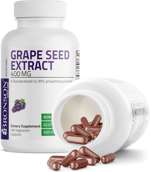 Bronson Grape Seed Extract 400 mg - Antioxidant & Immune Support - Standardized Extract with 95% Proanthocyanidins- Non GMO, 180 Vegetarian Capsul...