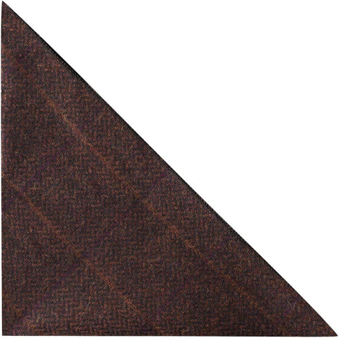 King & Priory Luxury Mahogany Herringbone Check Pocket Square, Handkerchief, Tweed...