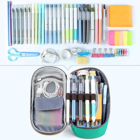 Homecube Pencil Case Oxford Fabric Waterproof Pencil Bag Make-up Pen Pouch Durable Stationery Bag Pen Holder for Man & Women, Grey lining-Green...