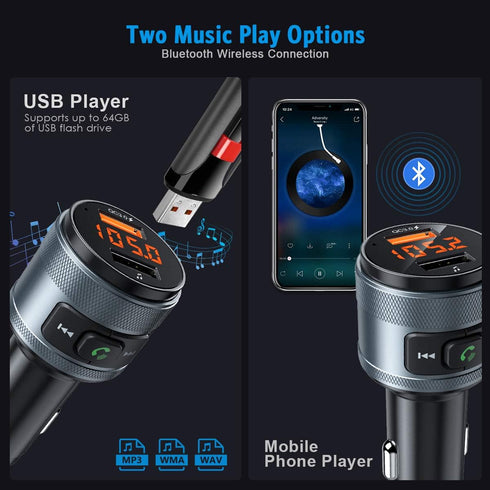 Criacr Bluetooth FM Transmitter for Car, Wireless Radio Transmitter Adapter Car Kit, MP3 Music Player, Dual USB Ports, QC3.0 Quick Charging, Hands...