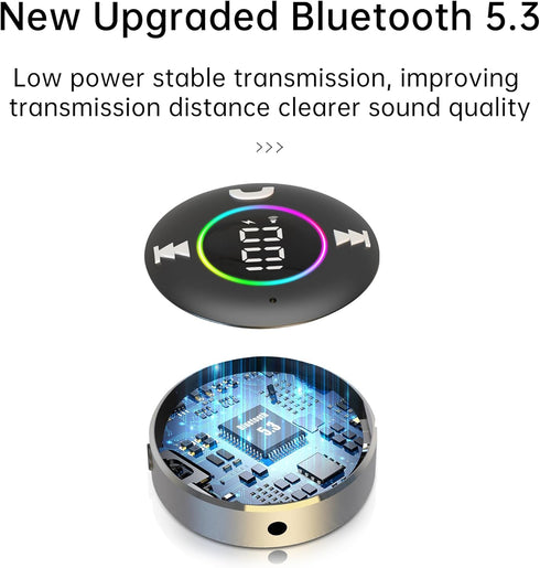 LAICOMEIN Bluetooth Receiver for Car, Bluetooth 5.3 AUX Adapter with LED Battery Display and Ambient Light, Wireless Audio Receiver for Car/Home S...