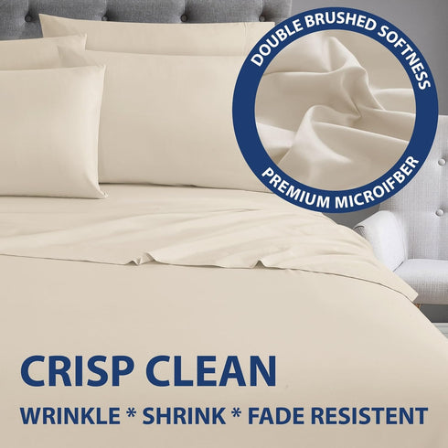 Home Collection Micro Caress Luxurious Sheet Set, 90GSM 4 -Piece Cal King Size with 2 Additional Pillowcase, Cream Color...