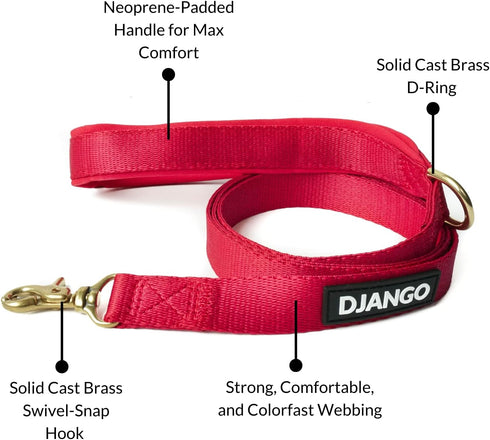 DJANGO Adventure Dog Leash – Strong, Comfortable, and Stylish Dog Leash with Solid Brass Hardware and Padded Handle - Designed for Outdoor Adventu...