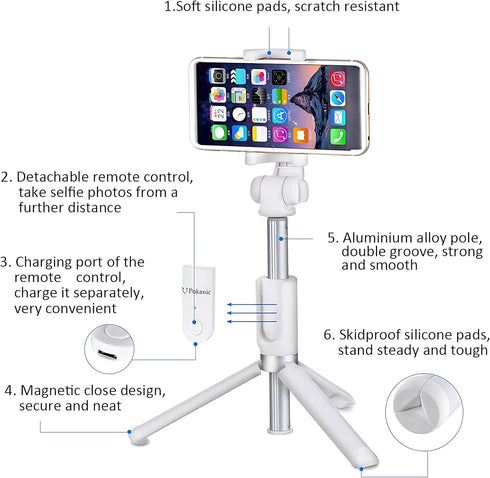 Selfie Stick Tripod with Wireless Remote Controller Pouch Extendable Adjustable Stand Mount Light-Weight V-Log Compatible with All Apple iPhone, S...
