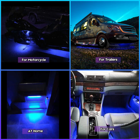 24 Inch Blue Car Led Strip Light Cuttable 12V for Inside Automotive Car Truck Marine Boat Inside, Pack of 4...