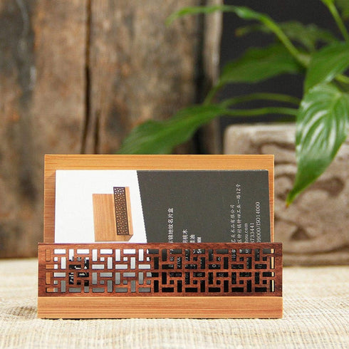 Japanese Garden Style Wood Office Business Card Holder for Desk Organizers and Accessories...