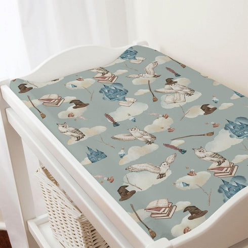 Watercolor Owl Baby Changing Pad Cover for Boy Girl 32''x16'' Owl Bird Castle Book Clouds Unisex Fitted Diaper Change Table Sheets Fantasy Animal ...
