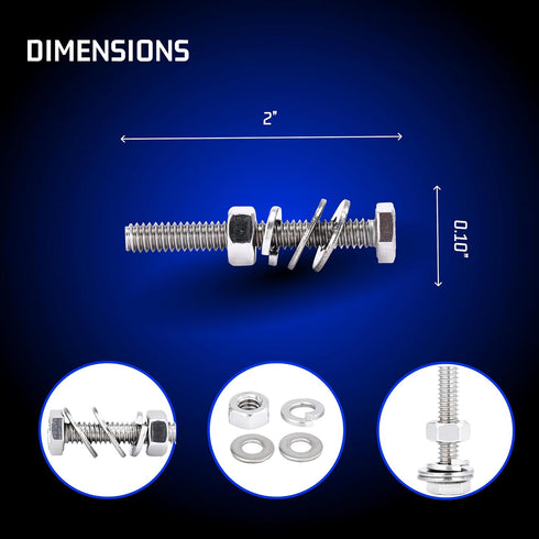 Bolt Dropper Nuts and Bolts Set - Stainless Steel Hex Head - Set of 10 - Set includes Bolt, Nut, 2 Flat Washers, & Spring Washer - Corrosion-Resis...