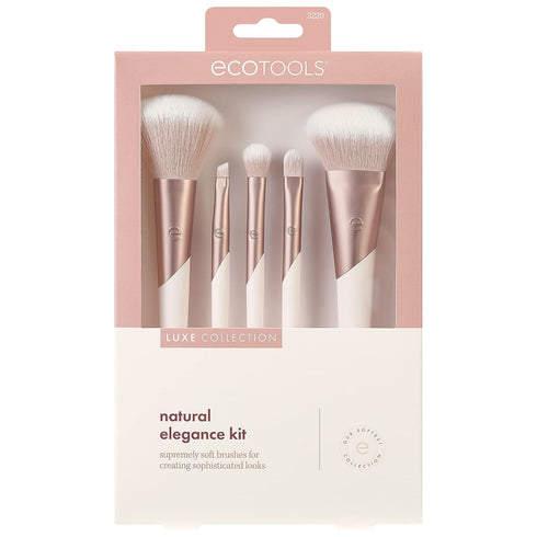 EcoTools Luxe Natural Elegance Professional Face Makeup & Foundation Brush Set, Premium Brush Kit For Face, Cheek, & Eye Makeup, Synthetic Makeup ...