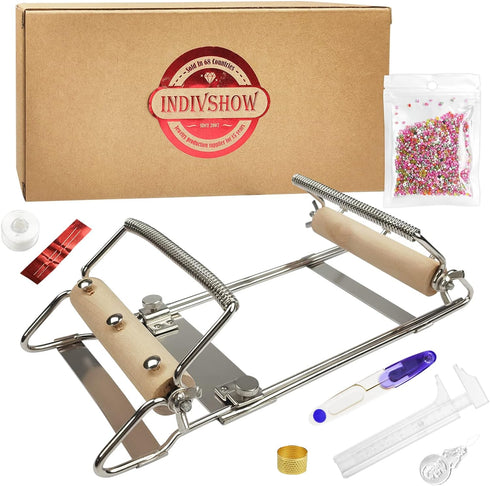INDIVSHOW Adjustable Bead Loom,Seed Bead Loom Kit includes Thread,Beading Needles, 8000 Grains Czech Beads,Calipers, Thimble,Yarn Scissors for Adu...