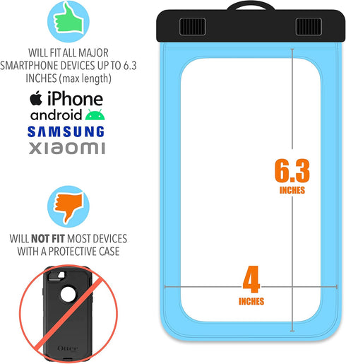 Cruise Lanyards Large Waterproof Cell Phone Pouch Dry Case w/Touch Screen - Screen Size up to 6.5” - for iPhone 15 14 13 12 11 Pro Max XS Plus, Sa...