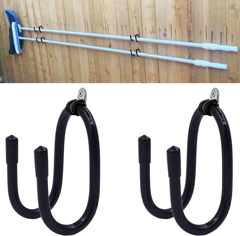 2 Pack Pool Pole Hanger/Hook, Pool Cleaning Tool Holder and Organizer for Pool Poles, Skimmers, Leaf Rakes, Nets, Brushes, Hose, use to Hang Pool ...