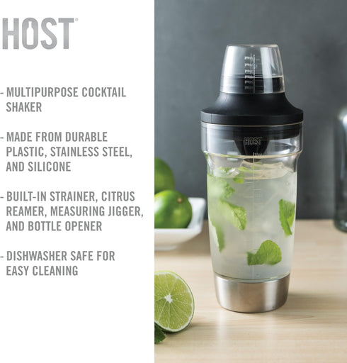 Host All in One Cocktail Shaker Set with Measurements, Reamer, Bottle Opener, Strainer and Jigger for Cold Brew Cocktails, Home Bar, Bartending, C...