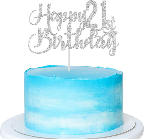 Silver Glitter 21st Birthday Cake Topper - 21st Party Decoration...