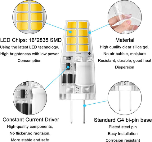 G4 LED Bulb 3W Equivalent to 20W 25W T3 JC Type Bi-Pin G4 Halogen Bulb,AC/DC 12V Warm White 3000K G4 Base Bulbs for Under Cabinet Light,Puck Light...