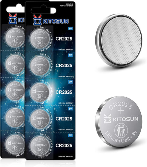 KITOSUN CR2025 Batteries 3V Lithium Cell - 3 Volt CR 2025 Coin Button Lithium Battery Replacement for Mazda Mercedes Car Key Fob Remote Control LE...