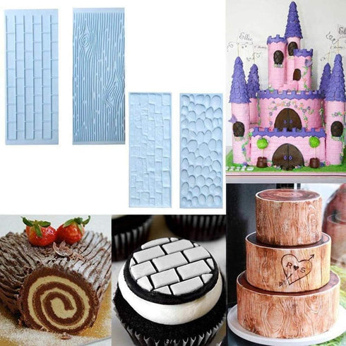 Fondant Impression Mat Mold Set, 6Pack Embossed Tree Bark, Brick Wall, Flower, Cobblestone, Stone Wall Texture for Cupcake Top Decoration with 8pc...