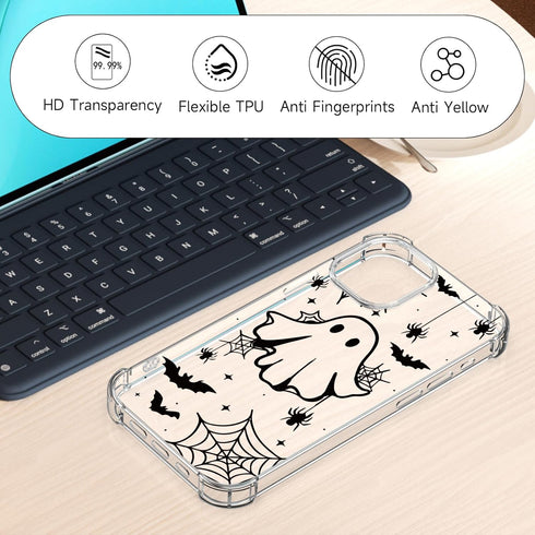 YEPO Halloween Case for iPhone 15 Pro Max Clear Fashion Designs Phone Cover Women Girls, Stylish Slim Shockproof Bumper Flower Protective Phone Ca...