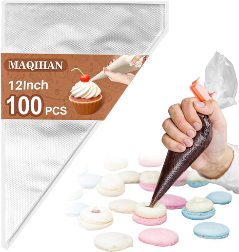 12 Inch Piping Bags Disposable - 100 Pastry Bags Tipless Icing Frosting Bags Mangas Pasteleras Cake Cupcake Cookie Candy Chocolate Strawberry Deco...