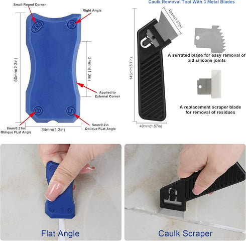 Caulking Tool Kit Silicone Sealant Finishing Tool Set Silicone Profiling Kit Grout Sealing Silicone Smoother Caulk Application Tool for Kitchen Ba...