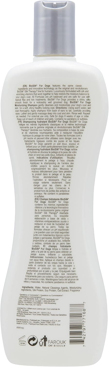 BioSilk for Dogs Silk Therapy Moisturizing Shampoo | Best Moisturizing Shampoo for All Dogs And Dogs With Dry, Itchy, and Sensitive Skin | 12 Oz D...