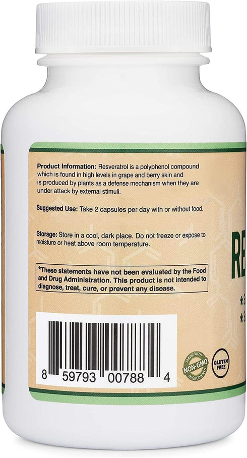 Resveratrol Supplement 500mg Per Serving, 120 Capsules (Resveratrol Polygonum Root Extract Providing 50% Trans Resveratrol) Healthy Aging Support ...