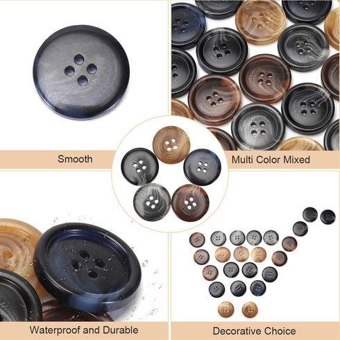 30 PCS Resin Sewing Buttons, 25mm/1 inch Round Bulk Buttons for Sewing, with 5 Matte Pattern Size 4 Holes, for Sewing DIY Crafts, Manual Button Pa...