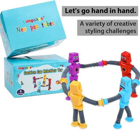 Suction Cup Robot Toy,Robot Toys,Robot Toys for Kids 3-5 5-7,pop Tubes Robots,Suction Cup Toys,Mini Robot,Autism Sensory Products,Toys for Ages 5-...