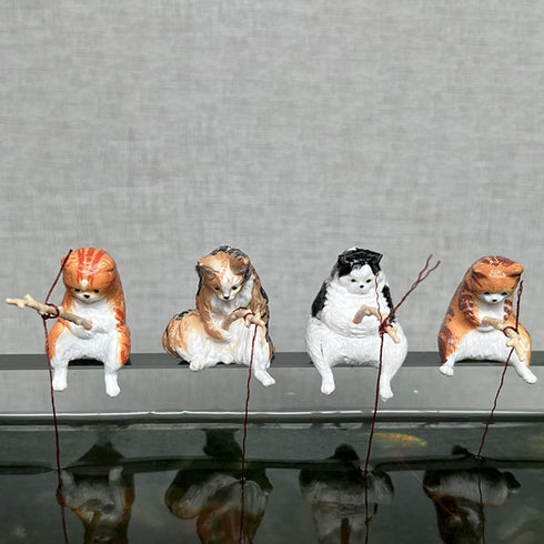 Resin Fish Tank Decorations Landscape Scenes Cute Fishing Cat Statue Figurines Ornament Aquarium Decor Miniature Animal Toys Aquarium Décor Themat...
