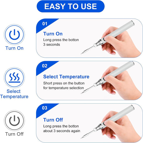 Cordless Soldering Iron Kit, USB Rechargeable Portable Cordless Soldering Iron with 3PCS Soldering Tips, 3 Temperature Adjustment Soldering Iron T...