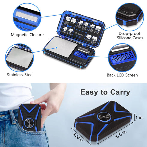 Fuzion TU-X Digital Pocket Scale, 200g/0.01g Gram Scale with 6 Units for Personal Hobbies, Small Scale for Food Ounces and Grams, Measuring Jewelr...