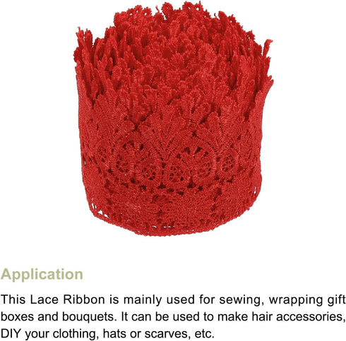 MECCANIXITY 3 Inch Wide 10 Yard Lace Ribbon Floral Pattern Red Embroidered Lace Trim Ribbon for Sewing Making, and DIY Crafts, Gift Wrapping, Wedd...