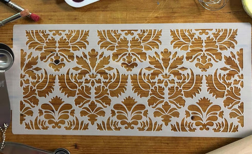 Designer Stencils C405 Damask Cake Tier 5 Cake Stencil, Beige/semi-transparent 3.1" x 13.5"...