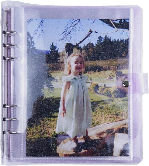 Photo Album 6x8 25 Inner Pages Personal A5 6 Ring Photocard Binder with DoubleSided 1 Pocket Sleeves Set, Clear Purple Glitter PVC Binder Cover an...