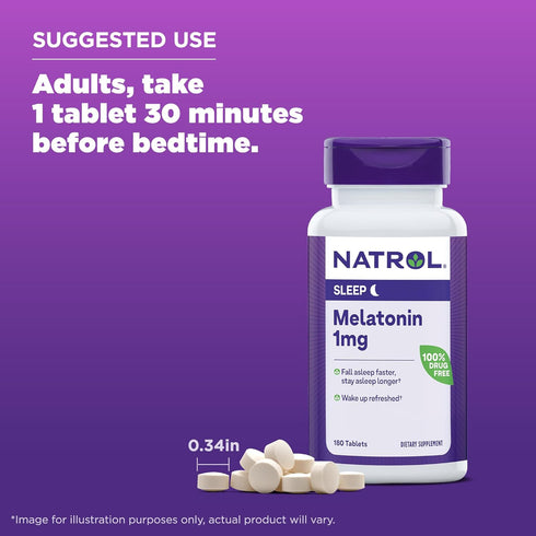 Natrol, Melatonin Tablets Helps You Fall Asleep Faster Stay Asleep Longer Faster Absorption 100 Vegetarian 1mg, 180 Count...