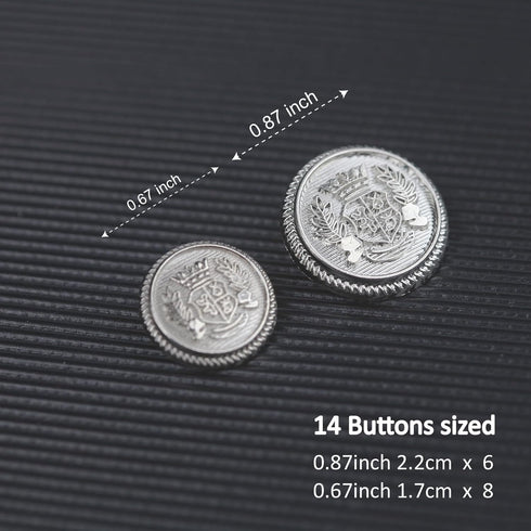 14 Pieces Silver Metal Blazer Button Set 23mm 18mm Blazer Buttons Men Metal Suit Buttons for Men Silver Buttons for Blazer,Suits,Sport Coat,Unifor...