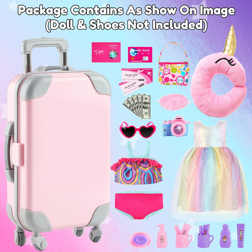 GIFTINBOX 29PCS 18 Inch Girl Doll Clothes and Accessories-Travel Play Set for Dolls, Doll Stuff with Clothes, Luggage, Swimsuit, Wallet cashes... ...