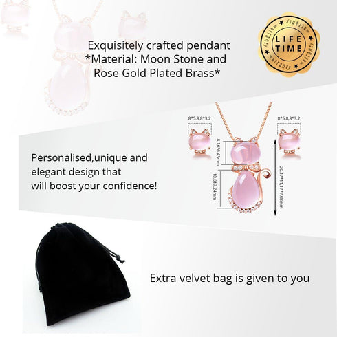 Uloveido Cute Cat Shape Pink CrystaL Studs Earrings and Pendant Necklace for Teen Girls Y404...