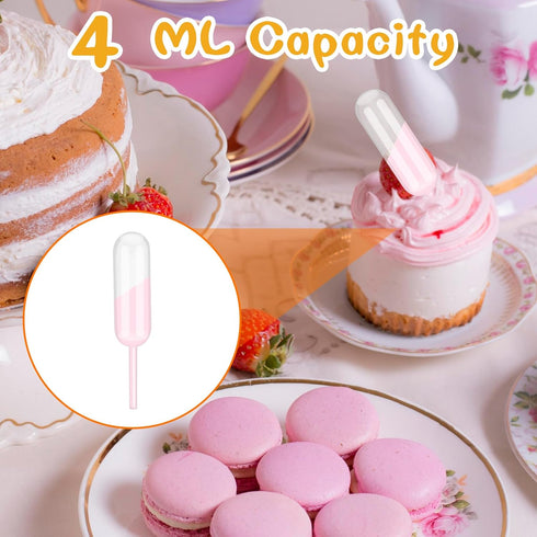 Plastic Pipettes,100 Pcs 4ml Cupcake Pipettes Dropper Transfer Squeeze Syringes Disposable Pipettes Suitable for Chocolate Cupcakes Strawberries M...