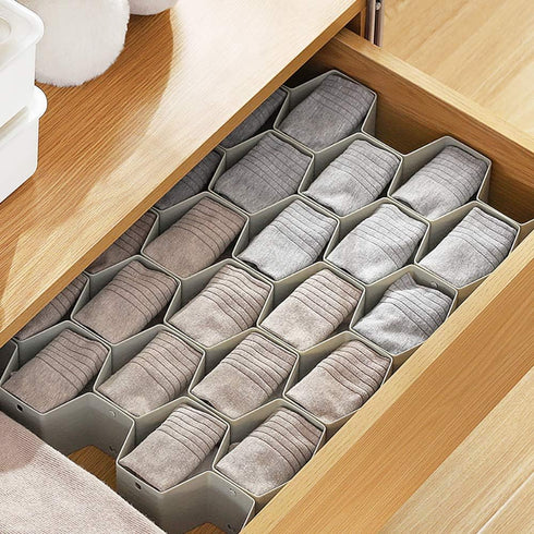 Poeland Drawer Divider Organizer Adjustable DIY Grid Honeycomb Drawer Divider for Underwear Belt Scarf Socks Gray...