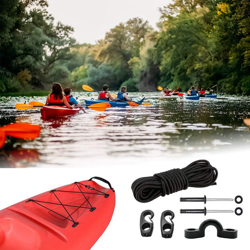 Deck Rigging Kit Accessory - 19.7 FT Bungee Cord with Deck Loops Tie Down Pad Eyes and J - Hooks and Bungee Cord Hook Screws & Rivets for Kayaks C...