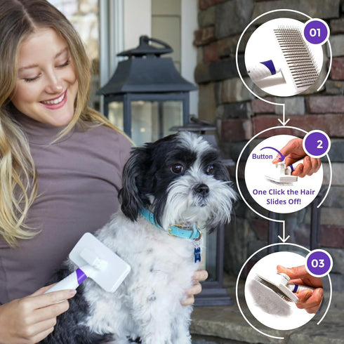 Self-Cleaning Gentle Slicker Brush, Sensitive Skin Gentle Dog Brush, for Big Dog and Large Breed, to Remove Loose Hair, Mats, Dirt - Pain Free Gro...