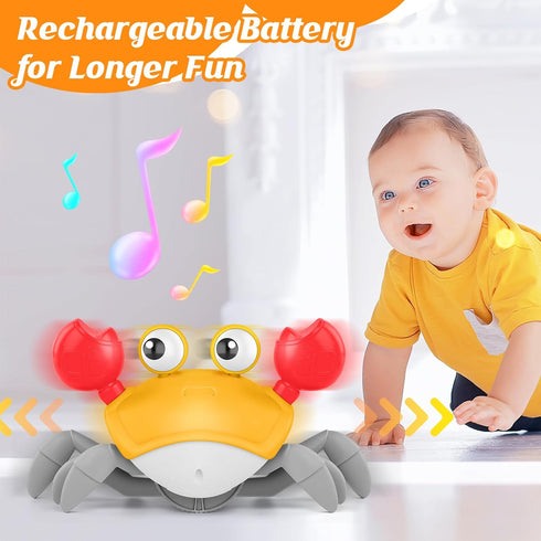 Crawling Crab Baby Toy, Tummy Time Toy for Toddler & Newborn, Light-Up Walking Dancing Moving Crab with Music & Obstacle Avoidance, Infant Recharg...
