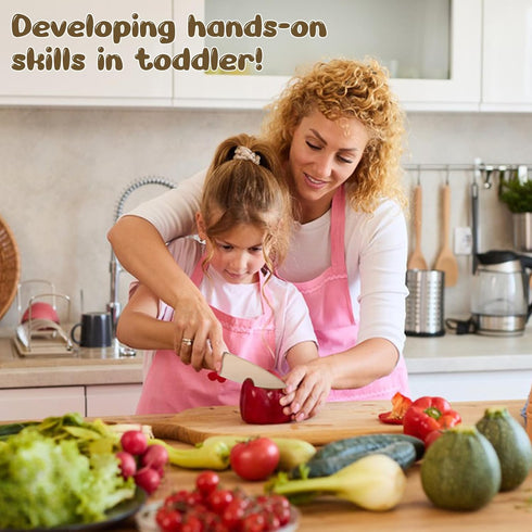 Wooden Kids Toddler Knife Set, Cutting Board and Safe Knife Set for Real Cooking, 3 Pcs Toddler Kitchen Tools, Cooking and Baking for Little Chefs...