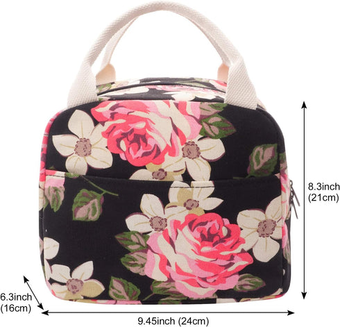 EurCross Work Lunch Bag for Women and Lidies,Trendy and Practical Floral Canvas Compact Lunch Tote Bento Box Bag...