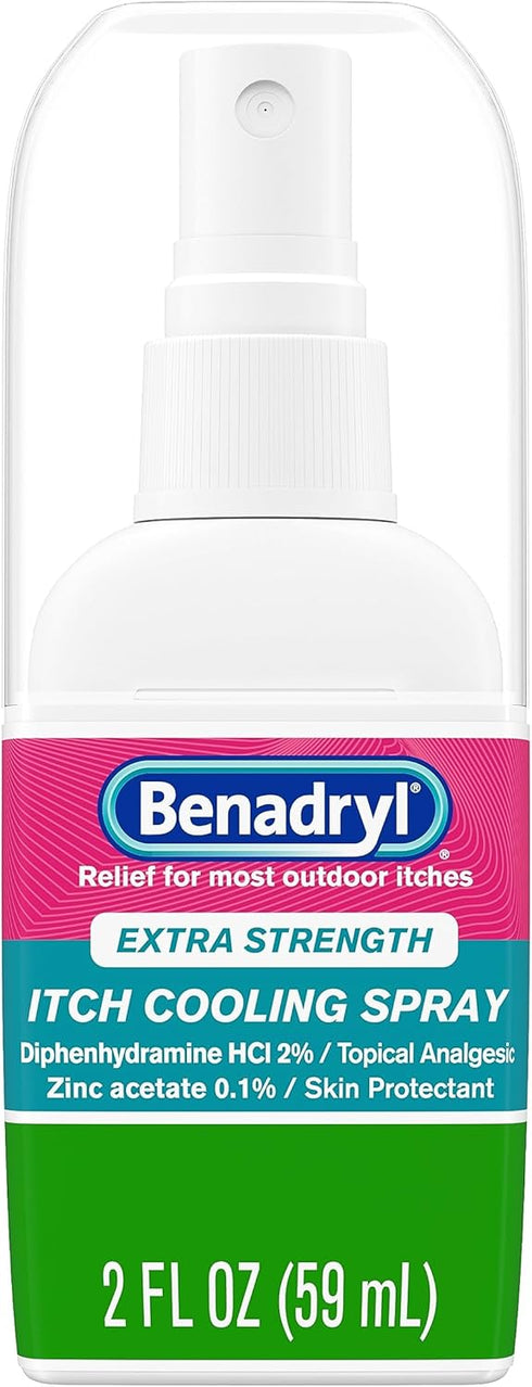 Benadryl Extra Strength Anti-Itch Cooling Spray, Diphenhydramine HCI Topical Analgesic and Zinc Acetate Skin Protectant for Fast Relief from Most ...