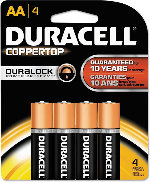 DURACELL MN1500B4Z CopperTop Alkaline Batteries with Duralock Power Preserve Technology, AA, 4/Pk...