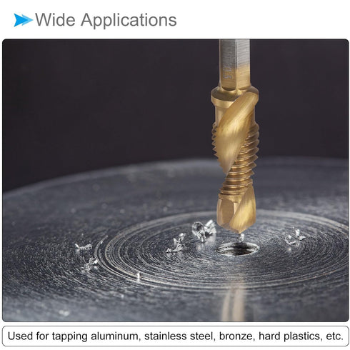 Combination Drill and Tap Bit, M4 x 0.7 Thread Size 1/4" Hex Shank, 4341 Titanium Coated High Speed Steel Tools - (Applications: for Aluminum Stai...