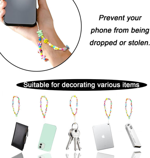 Colourful Phone Accessories Charm String Beads Lanyard iPhone Wrist Strap Anti-Lost Phone Chain Smiley Face Evil Eye Flower Fruit Star Beaded Mobi...
